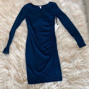 NWT Leith Blue Ruched Long Sleeve Bodycon Dress sm